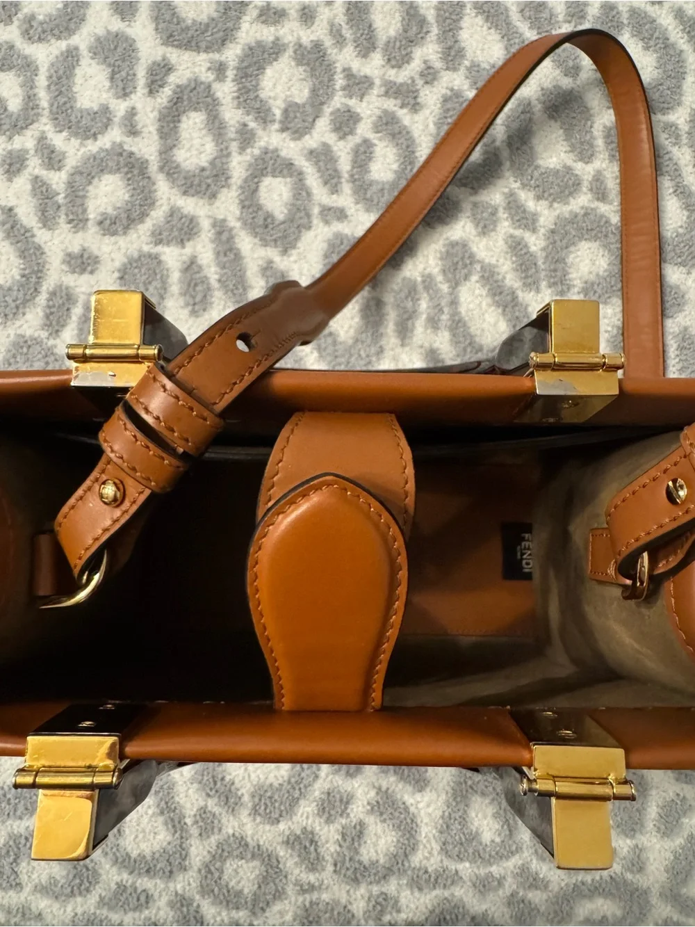 Fendi Sunshine Leather Tote with Tortoiseshell Handles